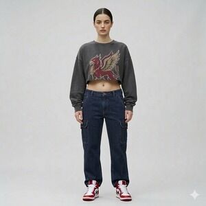 Wrangler Authentic Issue Cargo Jeans Drawstring Dark Wash Wide S Y2K Streetwear‎